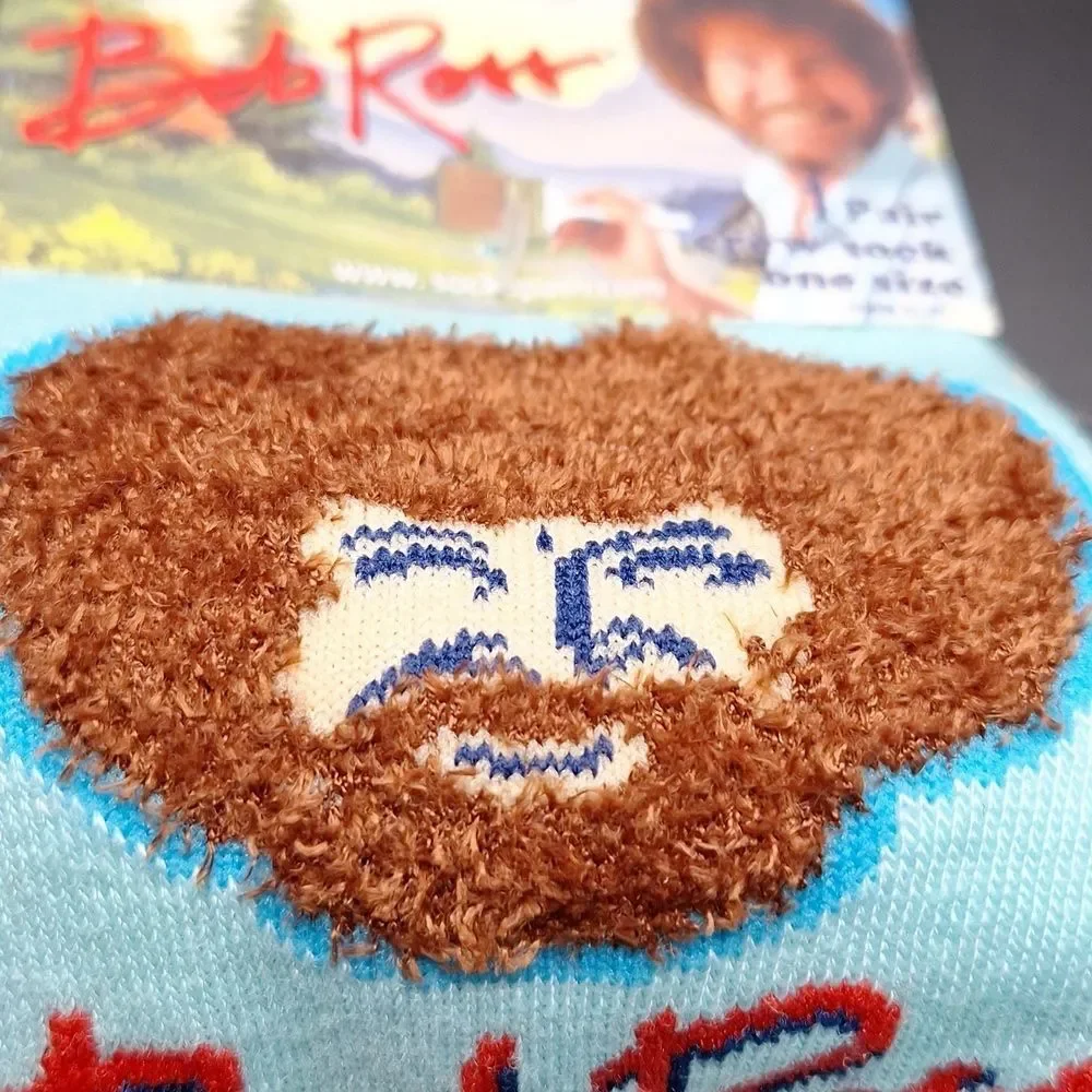 Bob Ross crew socks Men's Socks - Blue and Brown